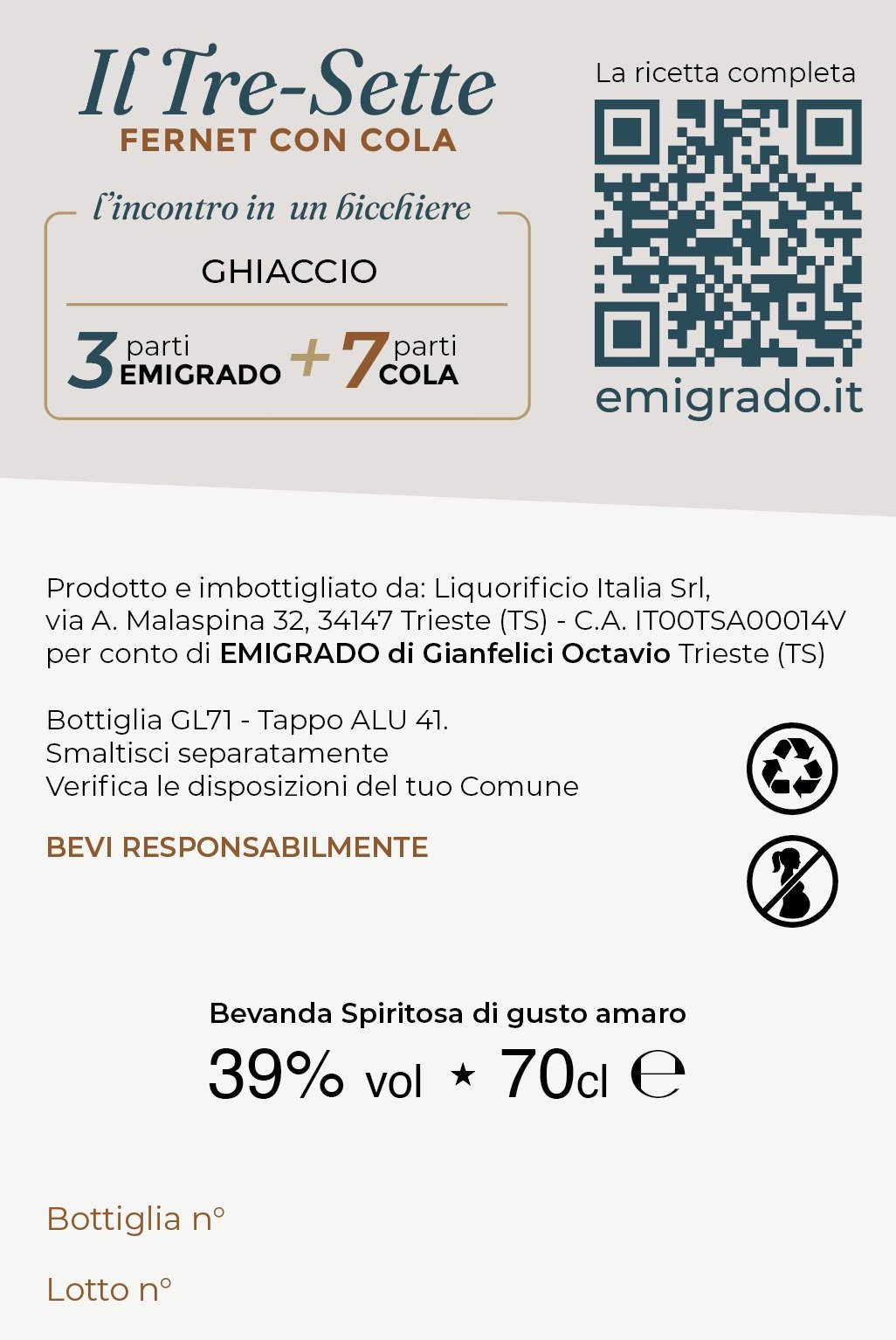 Retro dell'etichetta: Il Tre-Sette, QR e dati di produzione